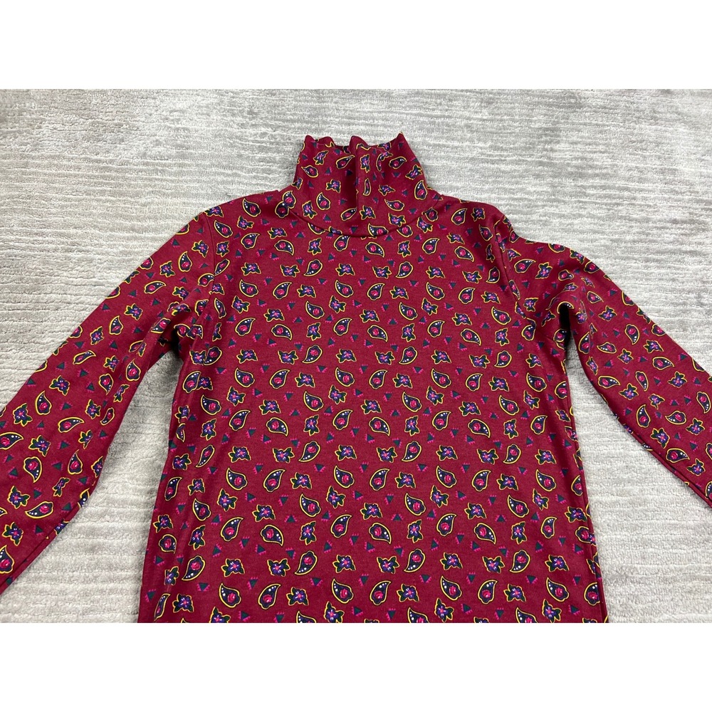 Youngland Turtleneck Women M Burgundy Paisley Floral Vintage 90s Long Sleeve Top - Picture 3 of 14